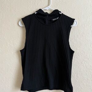 Black Textured Sleeveless Tank Top